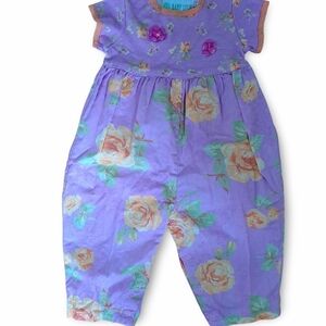 3/20$ Baby Lulu Floral Romper | Purple & Orange | 12–18M | Vintage-Inspired